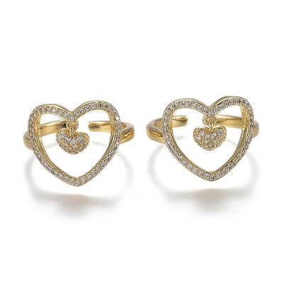Adjustable Brass Micro Pave Clear Cubic Zirconia Cuff Rings