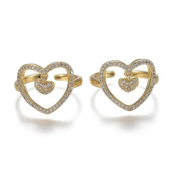 Adjustable Brass Micro Pave Clear Cubic Zirconia Cuff Rings