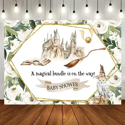Aperturee White Floral Harry Potter Baby Shower Backdrop