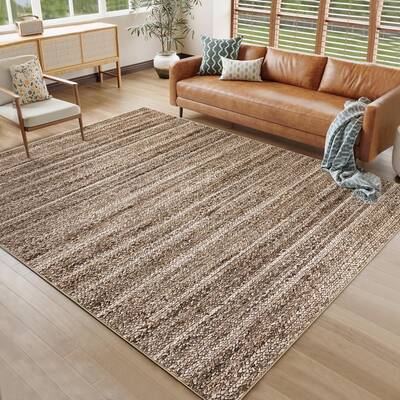 Garvee Modern Brown 8x10 Washable Rug Low Pile Living Room Rug Non Shedding Modern Indoor Rug Soft Bedroom Rug Modern Woven P...