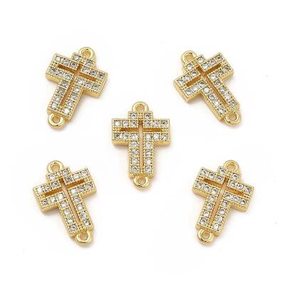 Brass Micro Pave Clear Cubic Zirconia Connector Charms