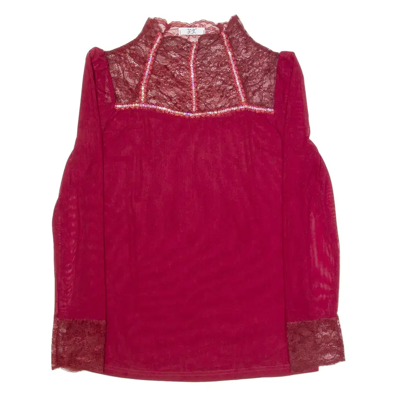 Womens Top Red High Neck Long Sleeve M