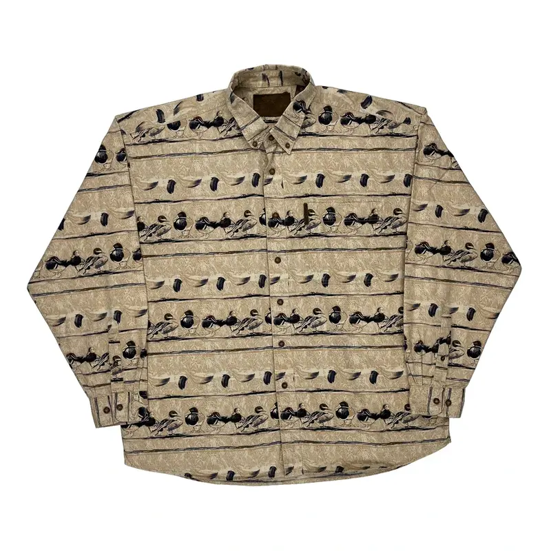 North River Graphic Patterned Shirt - XL Beige Cotton