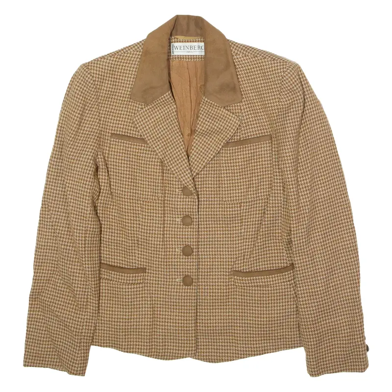 WEINBERG Womens Blazer Jacket Brown Wool 90s Houndstooth L