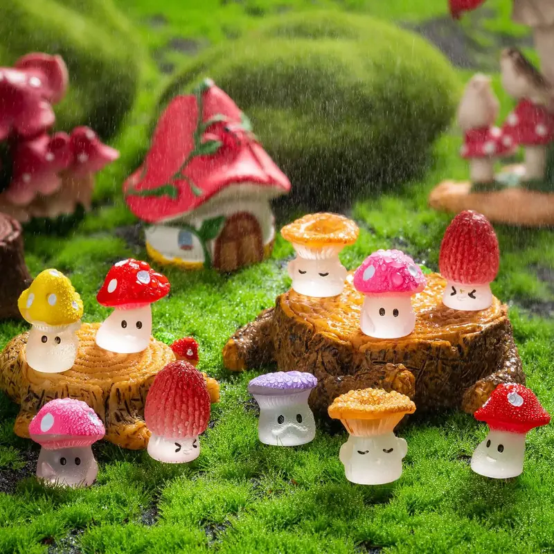 Mini Mushrooms DIY Toy, Cute Resin Tiny Mushrooms Statue Fake Miniature, Fairy Garden Terrarium Accessories, Decor Micro Land...