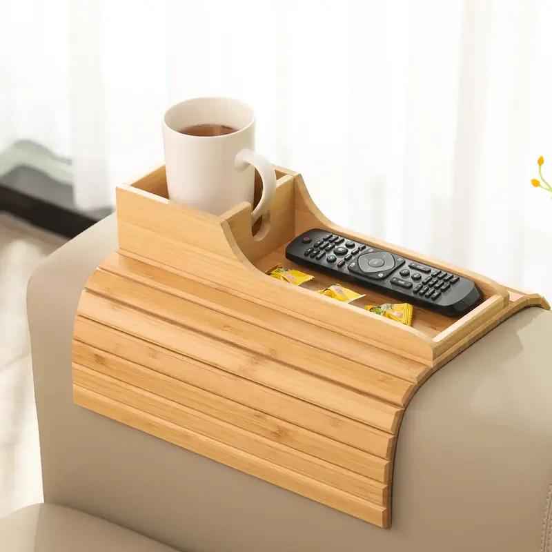 GEHE Bamboo Sofa Arm Table, Couch Cup Holder, Foldable Sofa Arm Tray, Anti-Spill Cup Holder for Couch, Portable Couch Arm Tab...