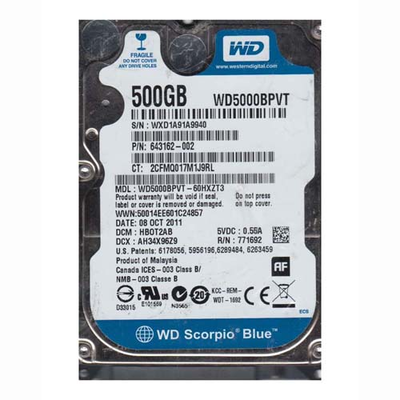 643162-002 HP 500GB 5400RPM SATA 3Gb/s 8MB Cache 2.5-inch Hard Drive