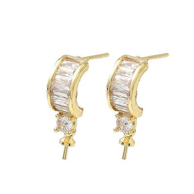 Brass Pave Clear Cubic Zirconia Stud Earring Findings