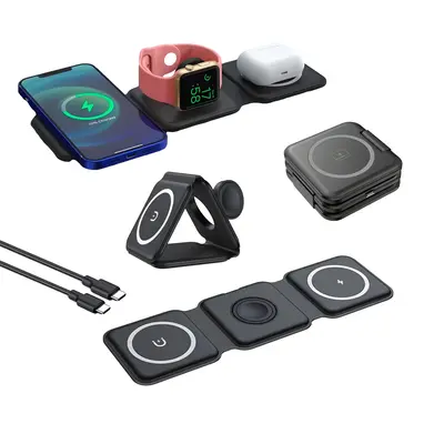Charging Station for Apple Multiple Devices - 3 in 1 Foldable Magnetic Wireless Charger Dock - Travel Charging Pad for iPhone...