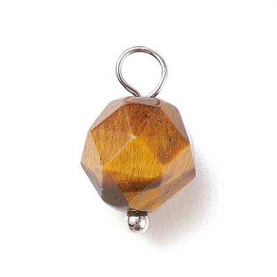Faceted Natural Tiger Eye Star Cut Round Charms