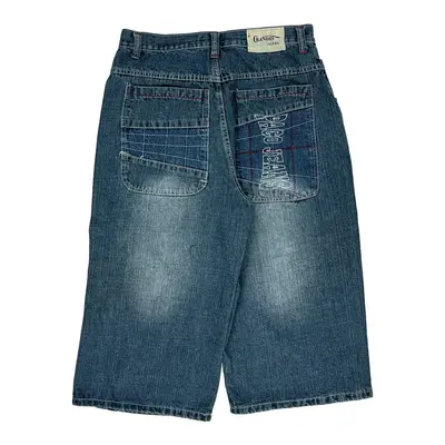 Hip Hop Randis Embroidered Denim Shorts - 30W 18L Blue Cotton