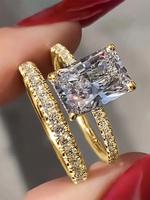 Fashion Simple Square Shaped Rhinestone Decorated Ring, Elegant Engagement Statement Ring for Women, Trendy All-match & Exqui...