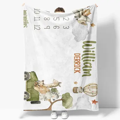 Animals Tree Cloud Month Table Custom Name Blanket - Aperturee