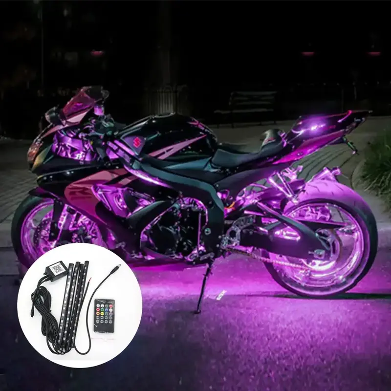 RGB Dual Mode Control APP & Remote Control LED Motorcycle Car Atmosphere Foot Light, 1 Set Waterproof Sound Control 12V Motor...