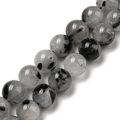 Grade A Natural Tourmalinated Quartz/Black Rutilated Quartz Beads Strands
