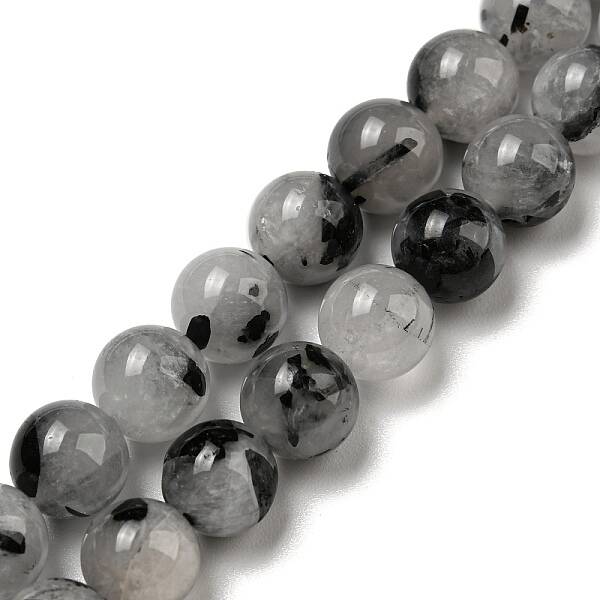 Grade A Natural Tourmalinated Quartz/Black Rutilated Quartz Beads Strands
