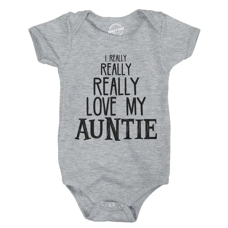 Baby Really Really Love My Auntie Cute Funny Shirt Infant Creeper Gift Aunt Funny Baby Onesies Funny Aunt Onesie Novelty Ones...