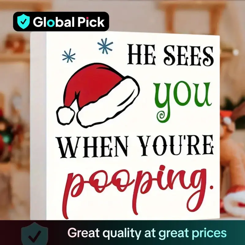 Merry Christmas Themed Desktop Ornament, 1 Count Letter & Santa Hat & Snowflake Pattern Home Decor, Party Art Decorations Sup...