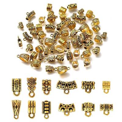 65Pcs 13 Styles Tibetan Style Alloy Tube Bails