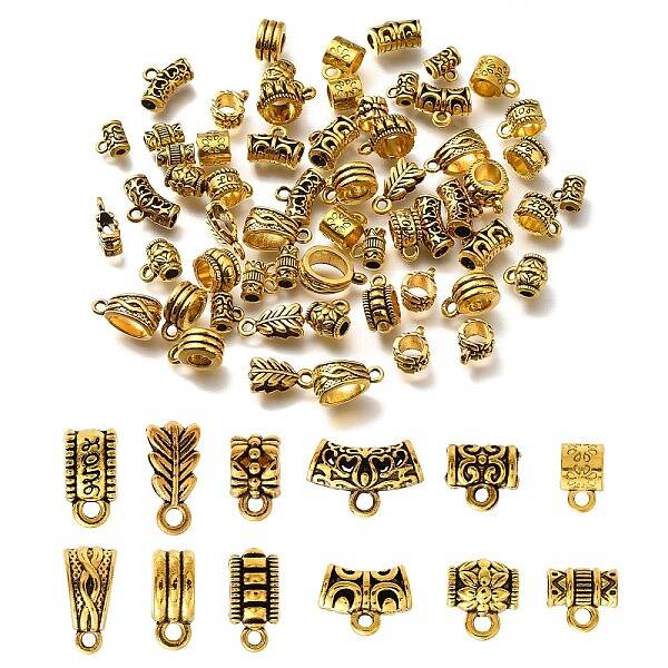 65Pcs 13 Styles Tibetan Style Alloy Tube Bails