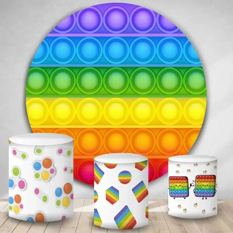 Aperturee Colorful Stripes Pop It Round Birthday Party Backdrop Kit | Round Party Backdrop | Birthday Backdrop Ideas | Circle...