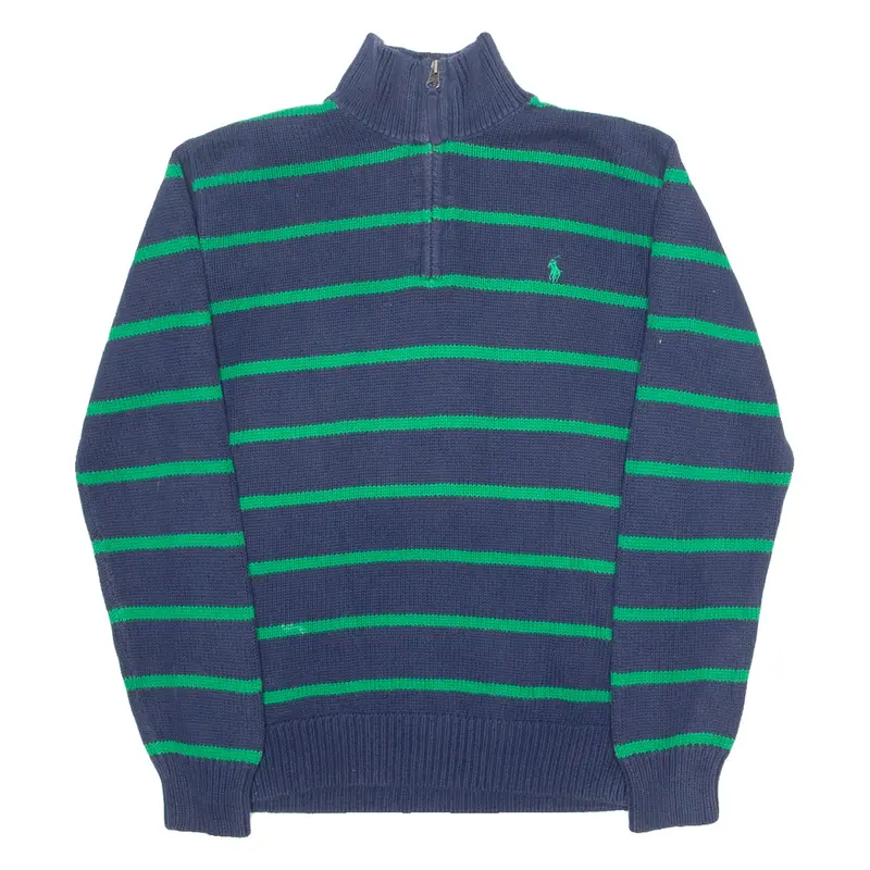 POLO RALPH LAUREN Boys Jumper Blue Striped 1/4 Zip Tight Knit L