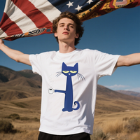 Pete the cat coffee shirt, Round Neck Tee - Sleeve T-shirt ，Cotton Casual T-Shirts, Unisex Classic Cotton Crewneck, Funny T...