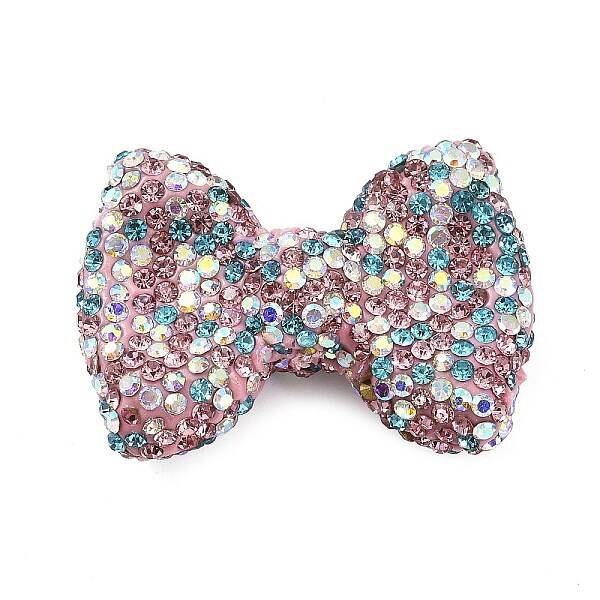 Bowknot Shape Polymer Clay Rhinestone Beads