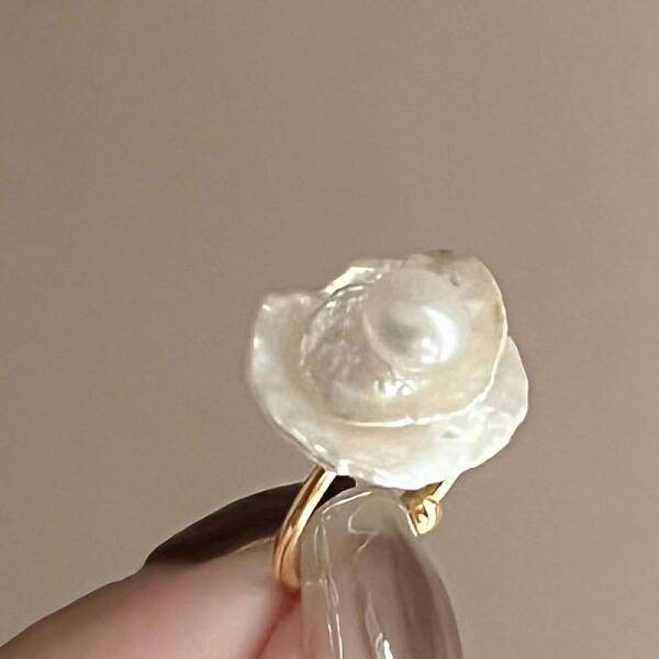 Flower Natural Freshwater Baroque Pearl with Brass Cuff Rings for Women