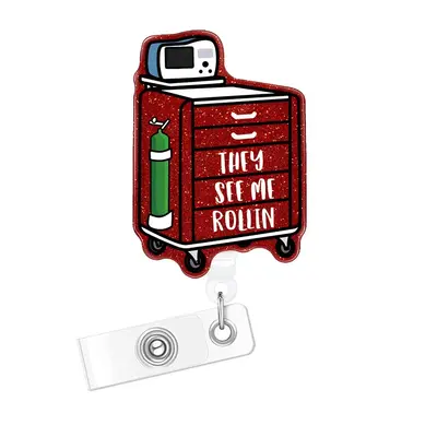 Glitter Retractable Badge Reel, 1 Count Creative Badge Holder with ID Clip for Nurse Doctor Student Worker Volunteer