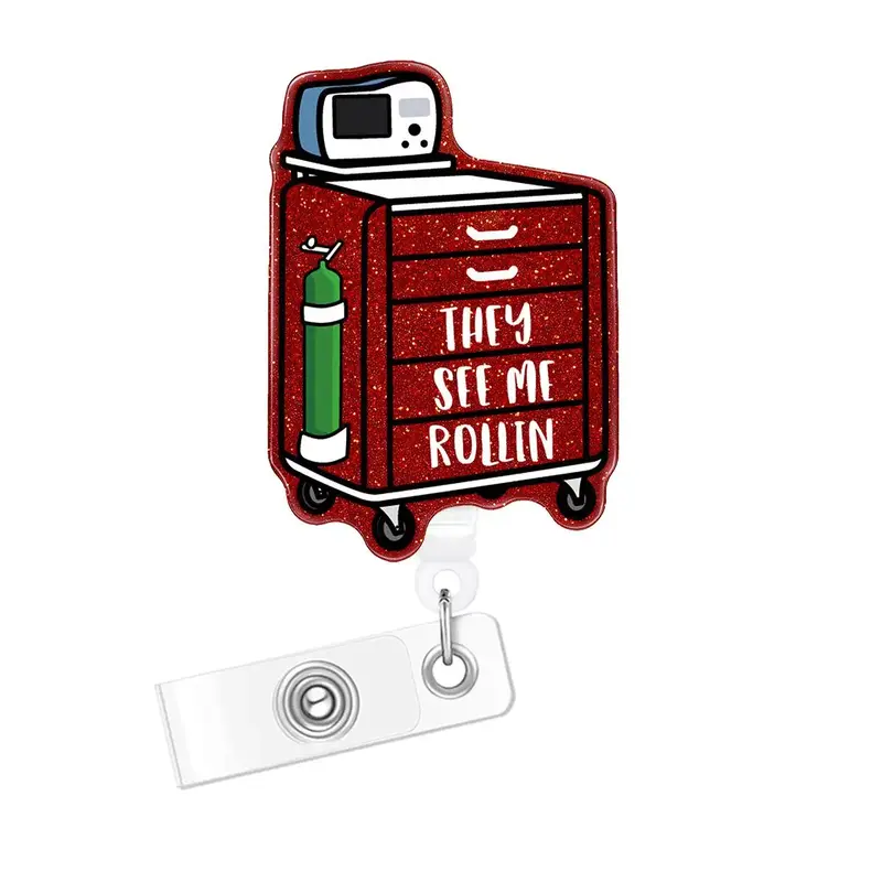 Glitter Retractable Badge Reel, 1 Count Creative Badge Holder with ID Clip for Nurse Doctor Student Worker Volunteer