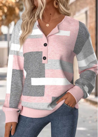 Modlily Light Pink Tummy Coverage Geometric Print Long Sleeve Sweatshirt - S