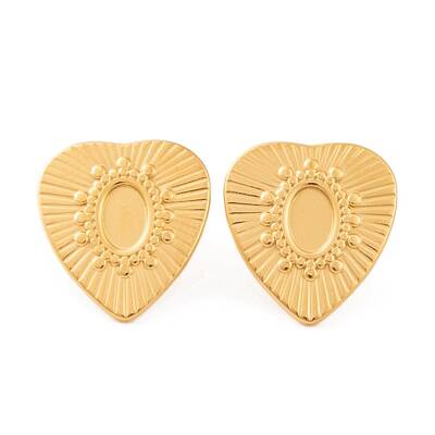 Ion Plating(IP) Heart 304 Stainless Steel Stud Earrings Findings