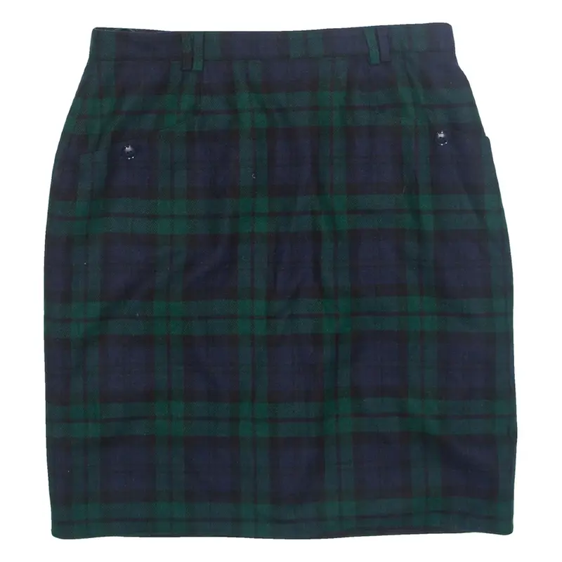 Womens Pencil Skirt Green Short Wool Plaid L