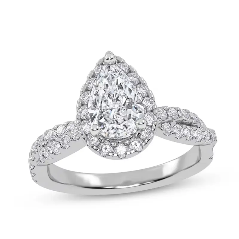 14K White Gold 1.25 to 3.75 CT. T.W. Pear Cut Lab Created Diamond Custom Engagement Ring VVS1-VS1 Clarity 3EX IGI Certified