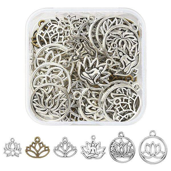 60Pcs 6 Style Tibetan Style Alloy Pendants