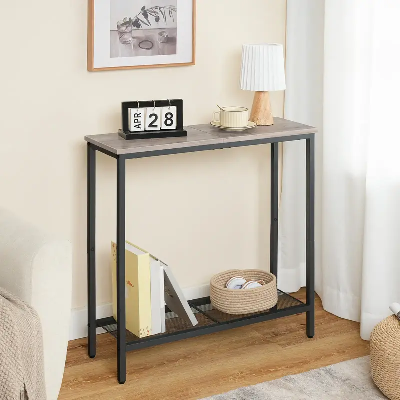 HOOBRO 29.5 Narrow Console Table, Small Entryway Table with Shelf, Thin Side Table for Living Room, Greige and Black Hallwa...