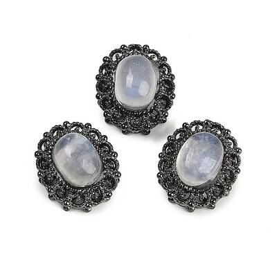 Brass Pave Natural Rainbow Moonstone Oval Multi-Strand Links