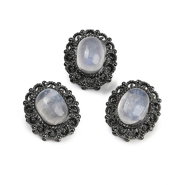 Brass Pave Natural Rainbow Moonstone Oval Multi-Strand Links