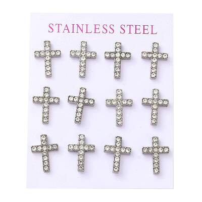 Ion Plating(IP) 304 Stainless Steel Cross Stud Earrings