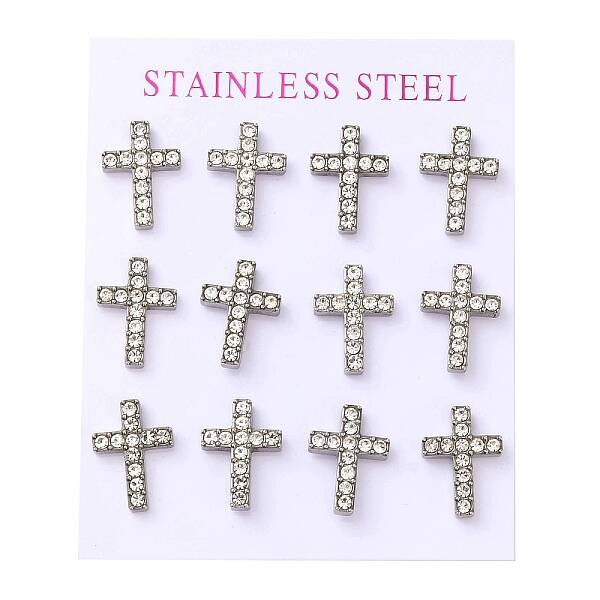 Ion Plating(IP) 304 Stainless Steel Cross Stud Earrings