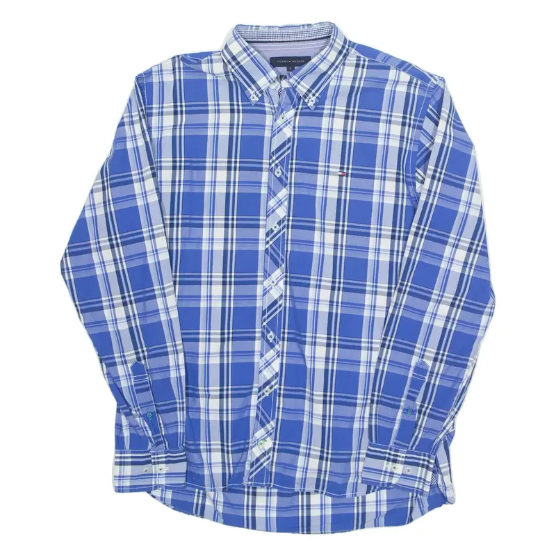 TOMMY HILFIGER Mens Shirt Blue Check Long Sleeve L