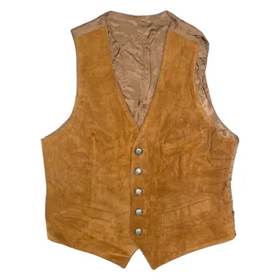 Mens Blazer Waistcoat Brown Leather Suede 90s M