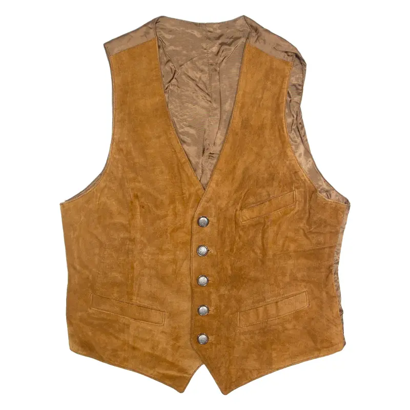 Mens Blazer Waistcoat Brown Leather Suede 90s M