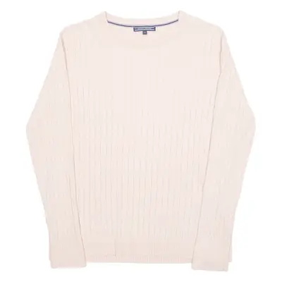 TOMMY HILFIGER Womens Jumper Pink Crew Neck Cable Knit M