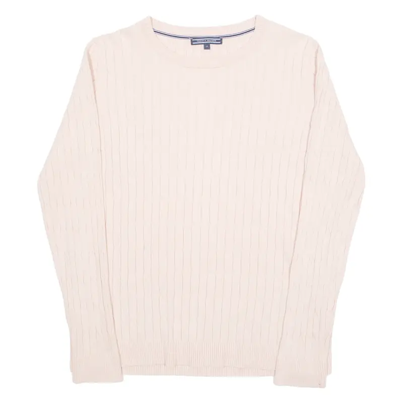 TOMMY HILFIGER Womens Jumper Pink Crew Neck Cable Knit M