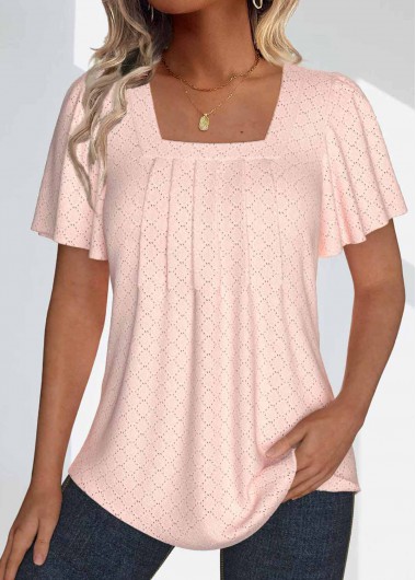 Modlily Dusty Pink Textured Fabric Short Sleeve T Shirt - L