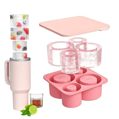 Cup Shaped Ice Cube Mold with Lid, 1 Count 4-grid Silicone Ice Cube Mold, for 20oz 30oz 40oz Cup, Reusable Ice Cube Maker for...