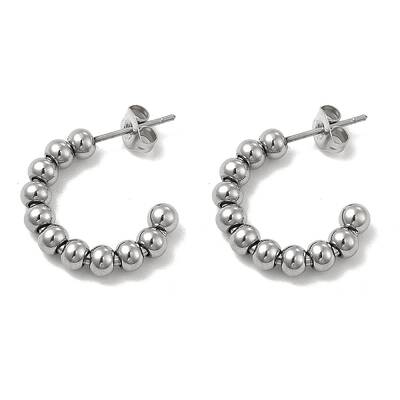 Non-Tarnish 304 Stainless Steel Round Beaded C-shape Stud Earring