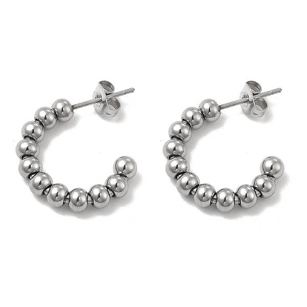 Non-Tarnish 304 Stainless Steel Round Beaded C-shape Stud Earring